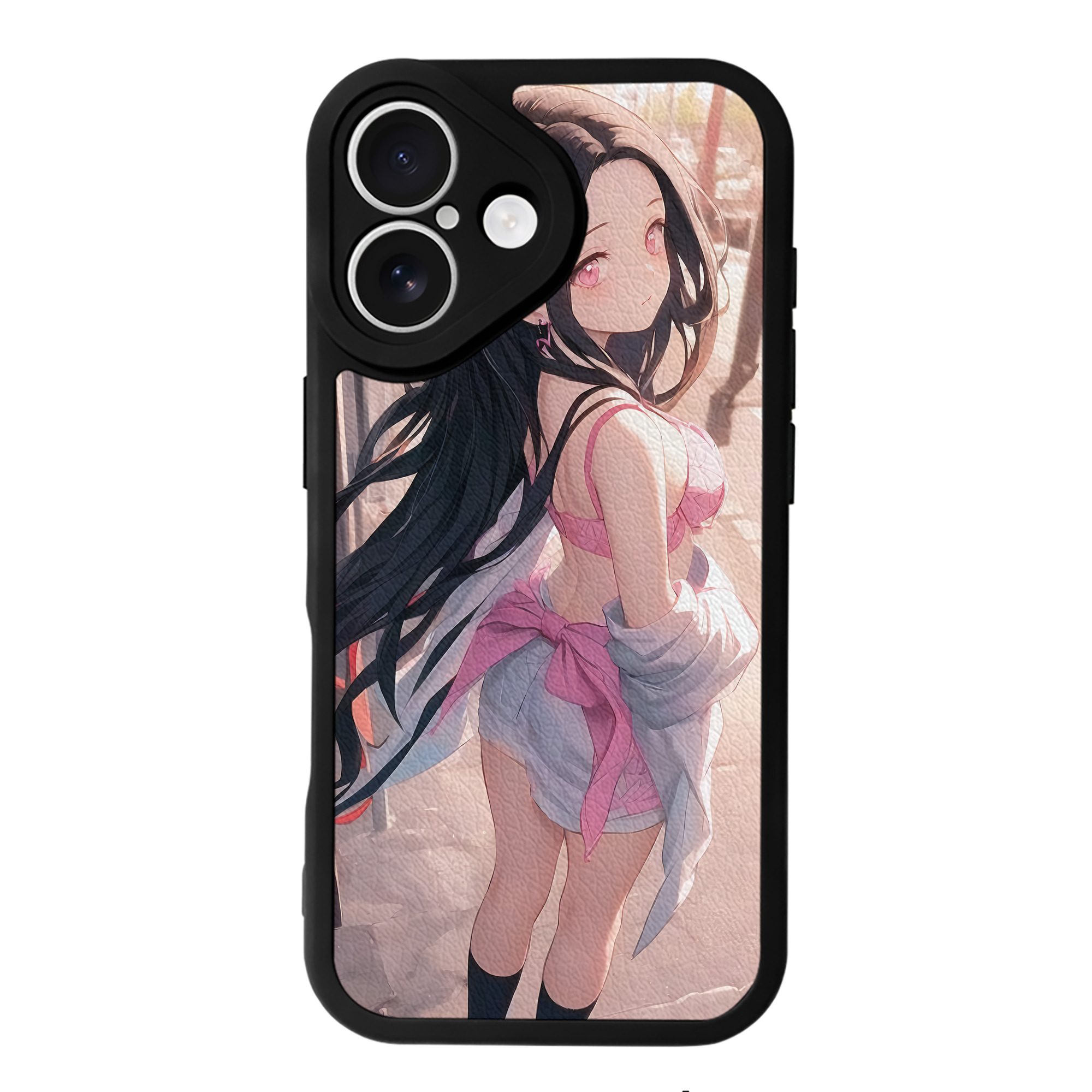 （画像用） 鬼滅の刃（きめつのやいば）竈門 禰󠄀豆子／かまど ねずこ Kamado Nezuko 【iPhone 16シリーズ対応】シリコンスマホケース（レザー調） 材質：シリコン